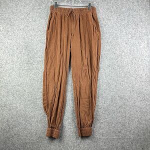 Maven West Joggers Pants Womens XS Brown Chambray Drawstring Baggy Boho Pockets